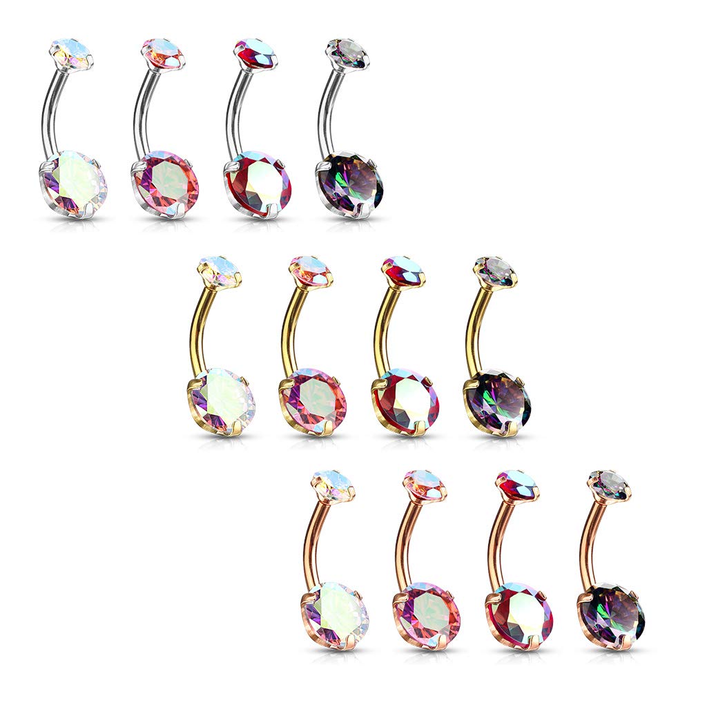 Bauch-nabelpiercing 2 Regenbogen-Effekt Zirkonia Rund 8mm Nabel-Piercing Chirurgenstahl Bananabell viele Farben Stab 1,6/10mm