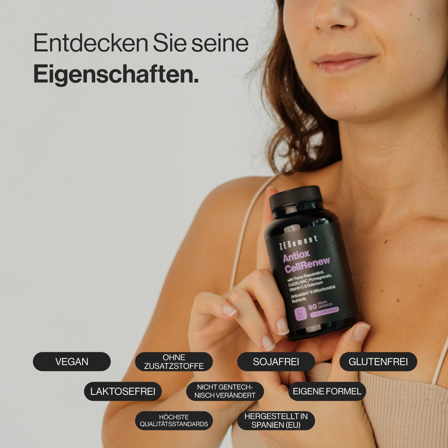 Antiox CellRenew mit Trans-Resveratrol, CoQ10, NAC, Granatapfel, Vitamin C und Selen – Antioxidans und Unterstützung der Zellenergie, 90 Vegane Kapseln – Zenement
