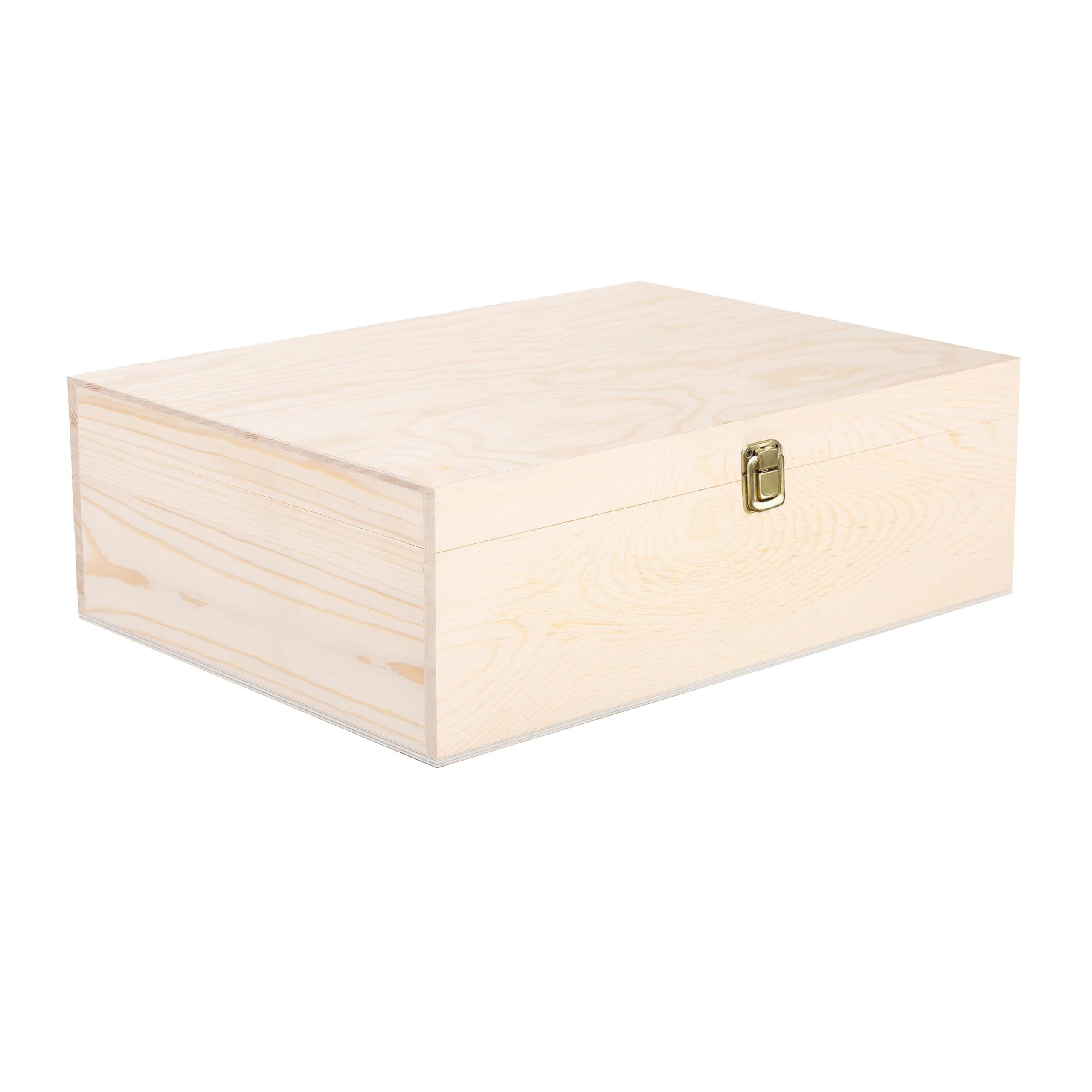 Green Leaves Beige Plain Wooden Storage Box With Hinged Lid Front Clasp Diy Craft Crate Treasure Chest Jewellery Box (Medium)