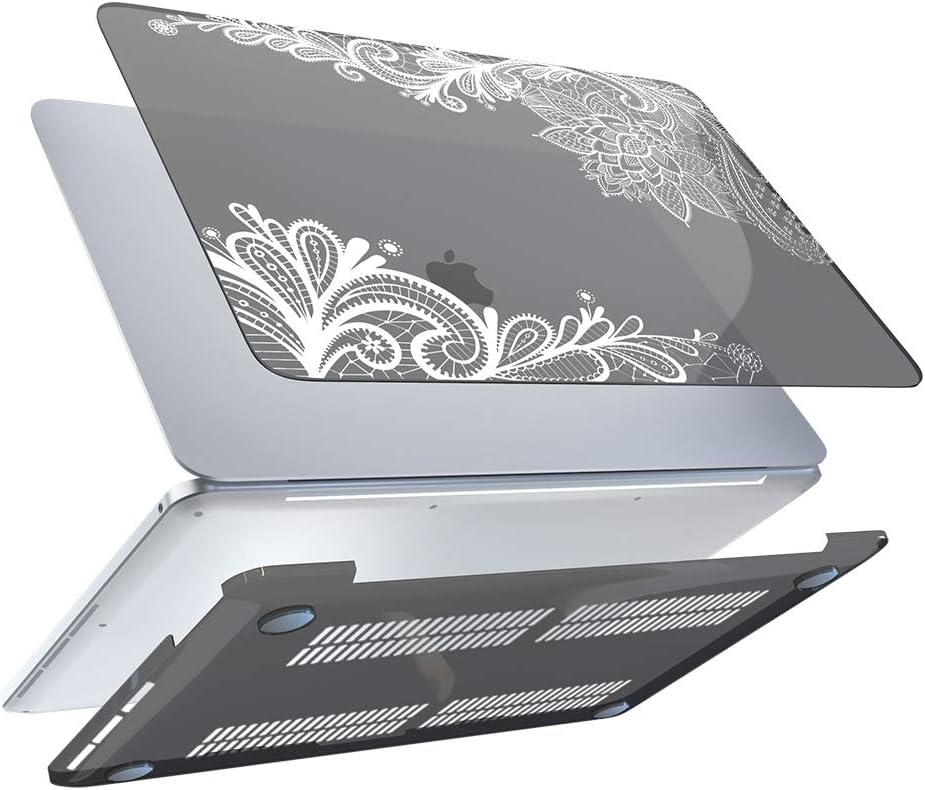 for MacBook Air 13-inch 2020 Protective case, MacBook Air 13-inch A2337 M1 A2179 A1932 with Retina, Bronzing Laptop case and Keyboard Cover, Black Metallic Silver lace 3