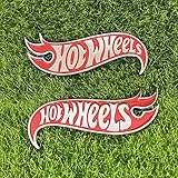 2PCS Hot Wheels Decals Deck Lid Emblems Badge Hotwheels Sticker 3D Raised Letters Emblem, Fender Metal Badge Replacement with Strong Adhesive (2PCS, Silver/Red)