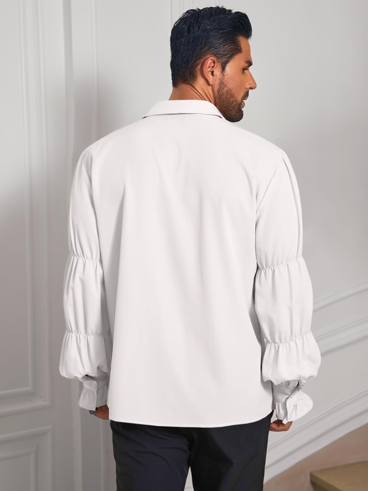 Runcati Camisa pirata para hombre, con volantes, victoriana, renacentista, vampiro, poeta, camisa hinchada, gótica, steampunk, disfraz medieval