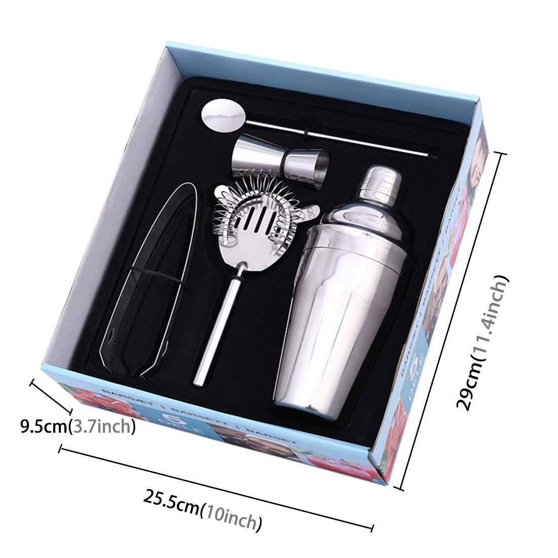 Gadgets de Cocina Kit de coctelera de Acero Inoxidable clásico 5 en 1, Capacidad: 550 ml (agitador Jigger colador Pipa de Hielo Pipa de agitador)