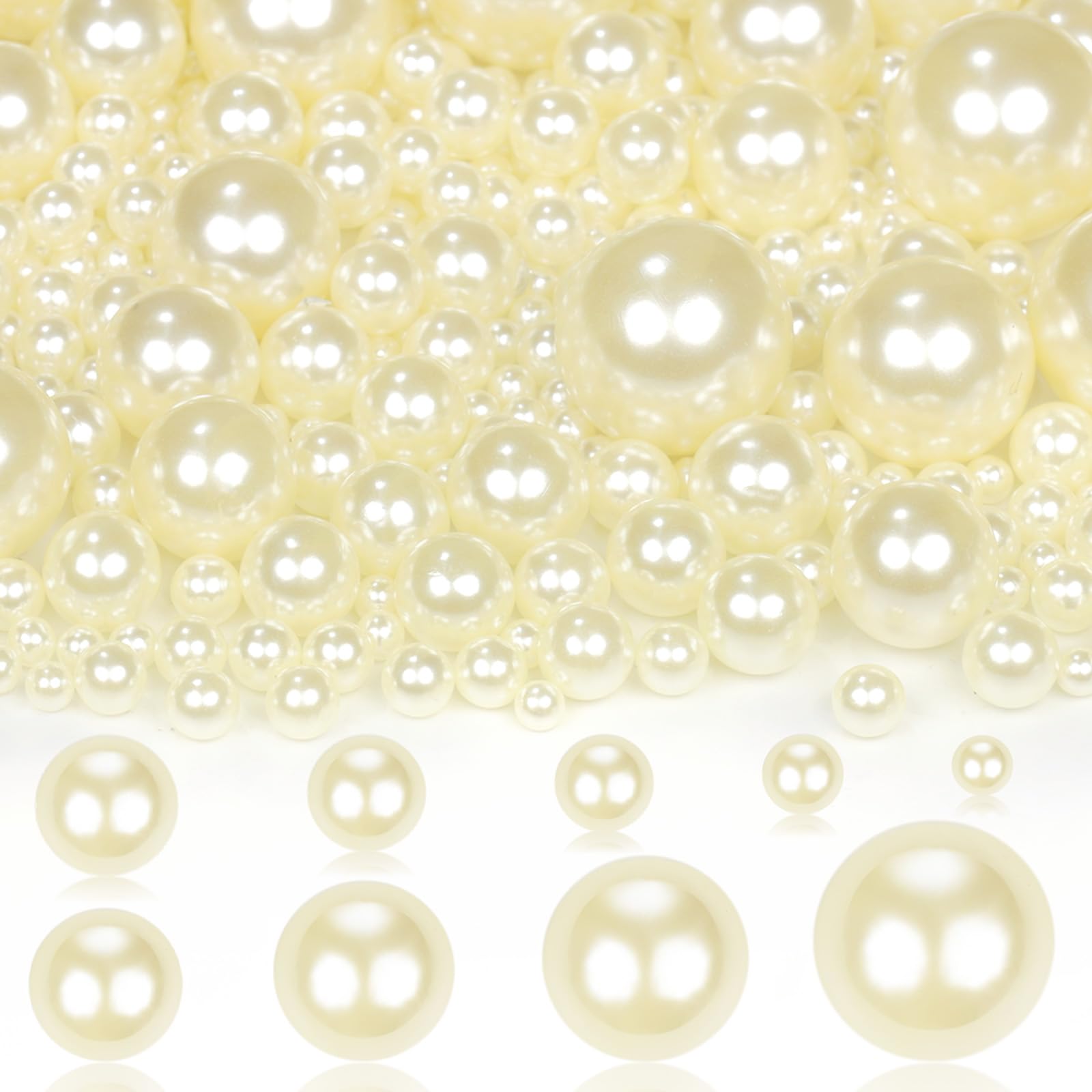 2200PCS Pearls for Crafting, Ivory No Hole Beads for Centerpieces Vases, 9 Sizes Bulk Fake Pearls Beads for Vase Filler, Candles Centerpiece, DIY Crafts, Jewelry Making (4/6/8/10/12/14/16/18/20mm)