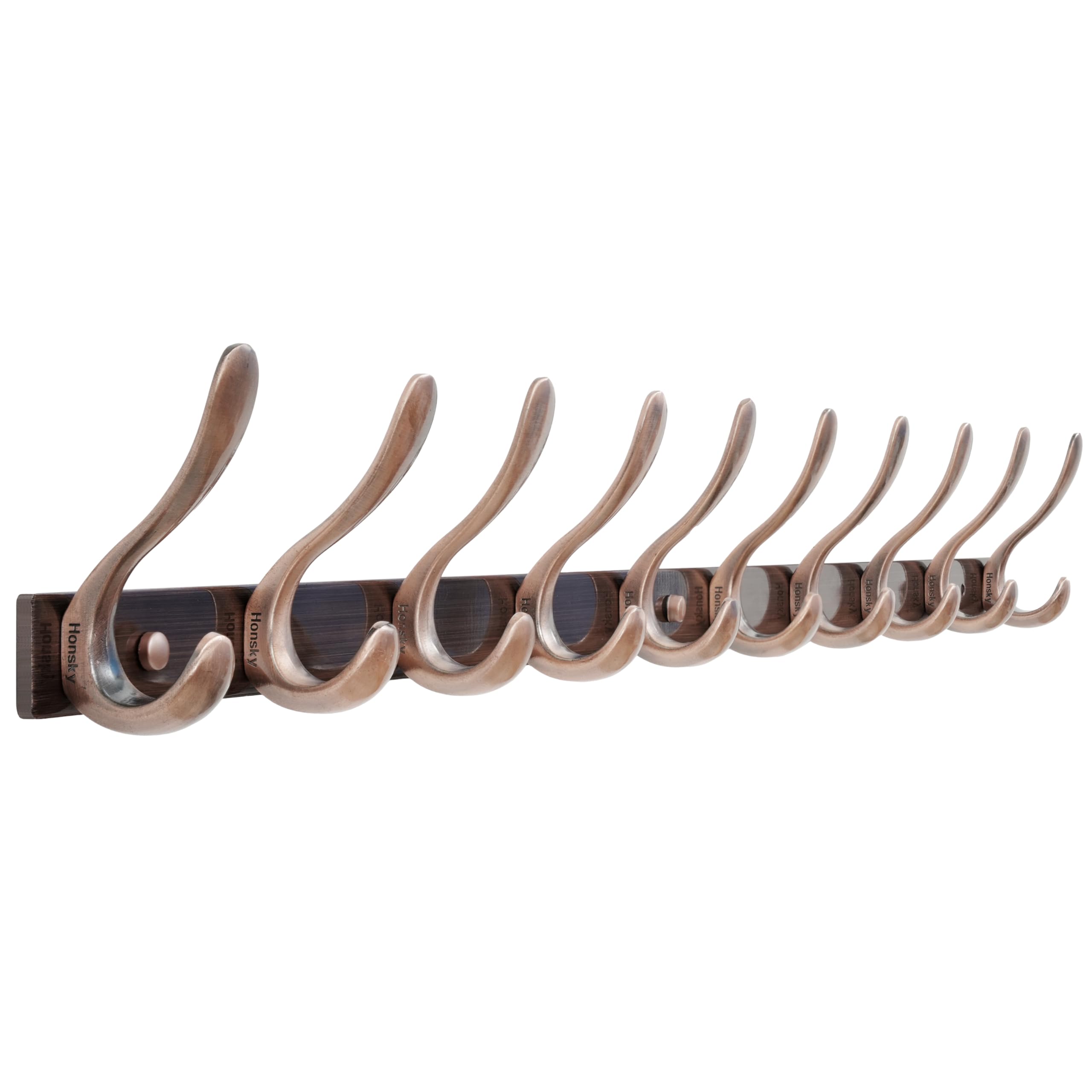 HONSKY Wall Mounted Coat Rack - 94cm Long Heavy Duty Metal 10 Double Hook, Sturdy & Space-Saving, for Hallway,Bedroom, Entryway, Holds Jackets, Hats,Bags,Antique Copper