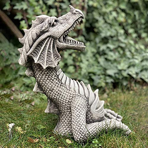 Owill Large Gothic Dragon Statue Garden Decor - The Dragon of Castle Moat Lawn Statue, Garden Sculptures & Statues, Dragon Lawn Ornaments Decorations for Garden Patio Yard (Grey)