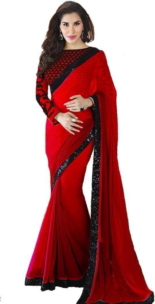 JHTEX FASHION Indian Women's Designer Fancy Georgette Saree
