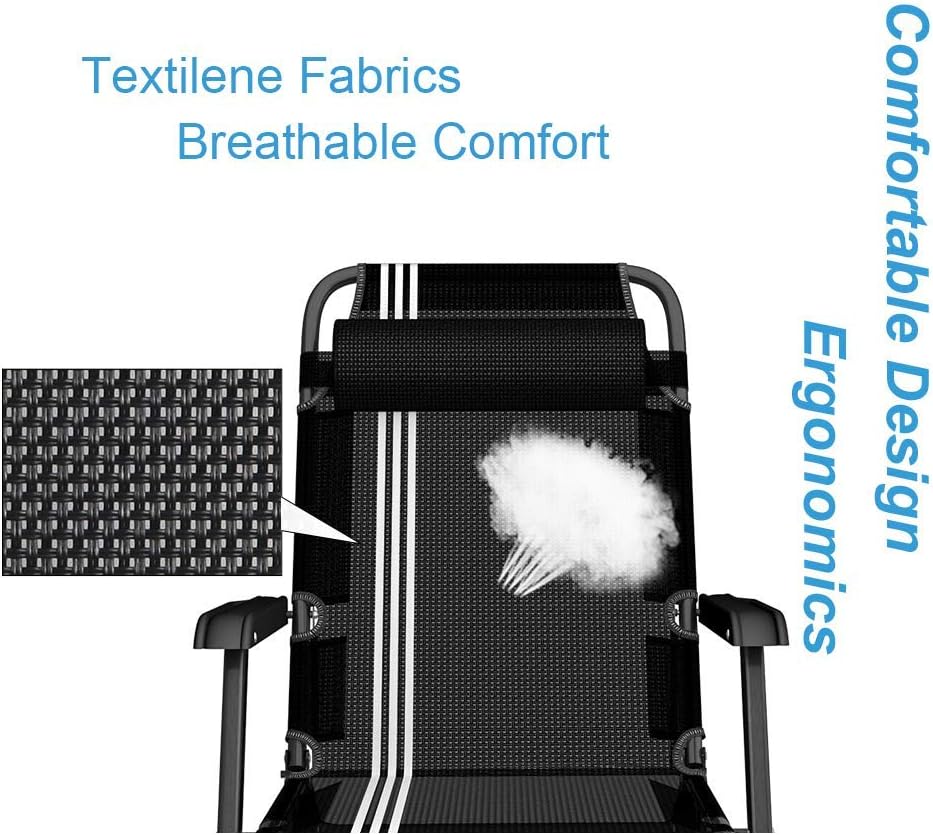 Generic Black Folding Zero Gravity Recliner Patio Lounger Chairs with Padded Cushion | Reclining Lawn Chairs Folding Heavy Duty | Outdoor Deck Chairs Lounge Chair for Adults Yard Pool Vision
