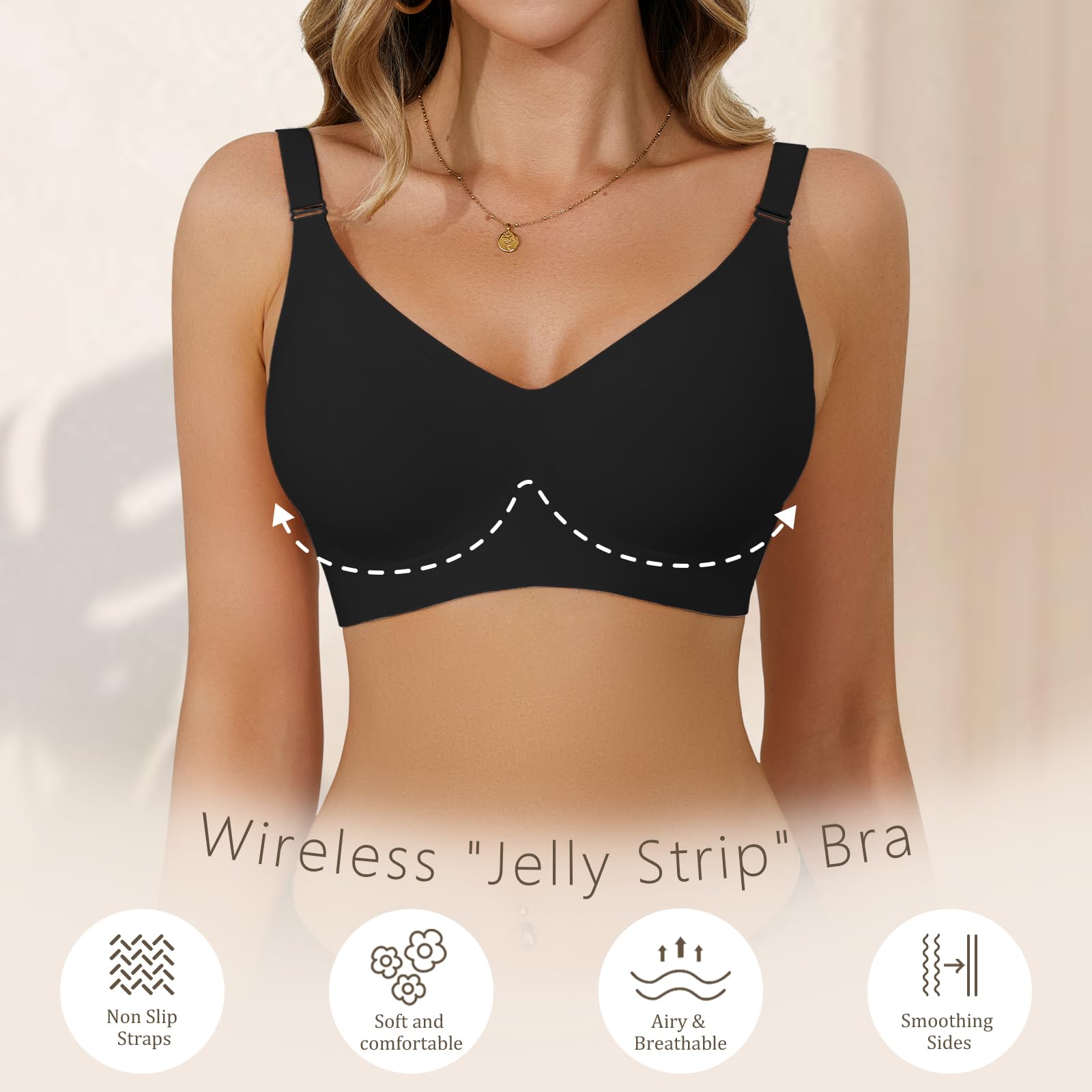 Reggiseno Push Up V-neck Wireless Senza Cuciture Senza Ferretto Donna, Scollo a V, Supporto Completo, Imbottitura Rimovibile Comoda, Basic da Donna, Colore Bianco