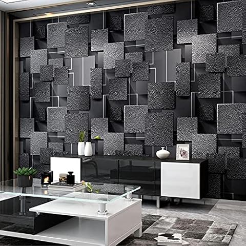 Chbrket Thick Deerskin Velvet 3D Wallpaper Bedroom Tv Background Wall Porch Abstract Wallpaper Black 20.8X393.7inches Cover