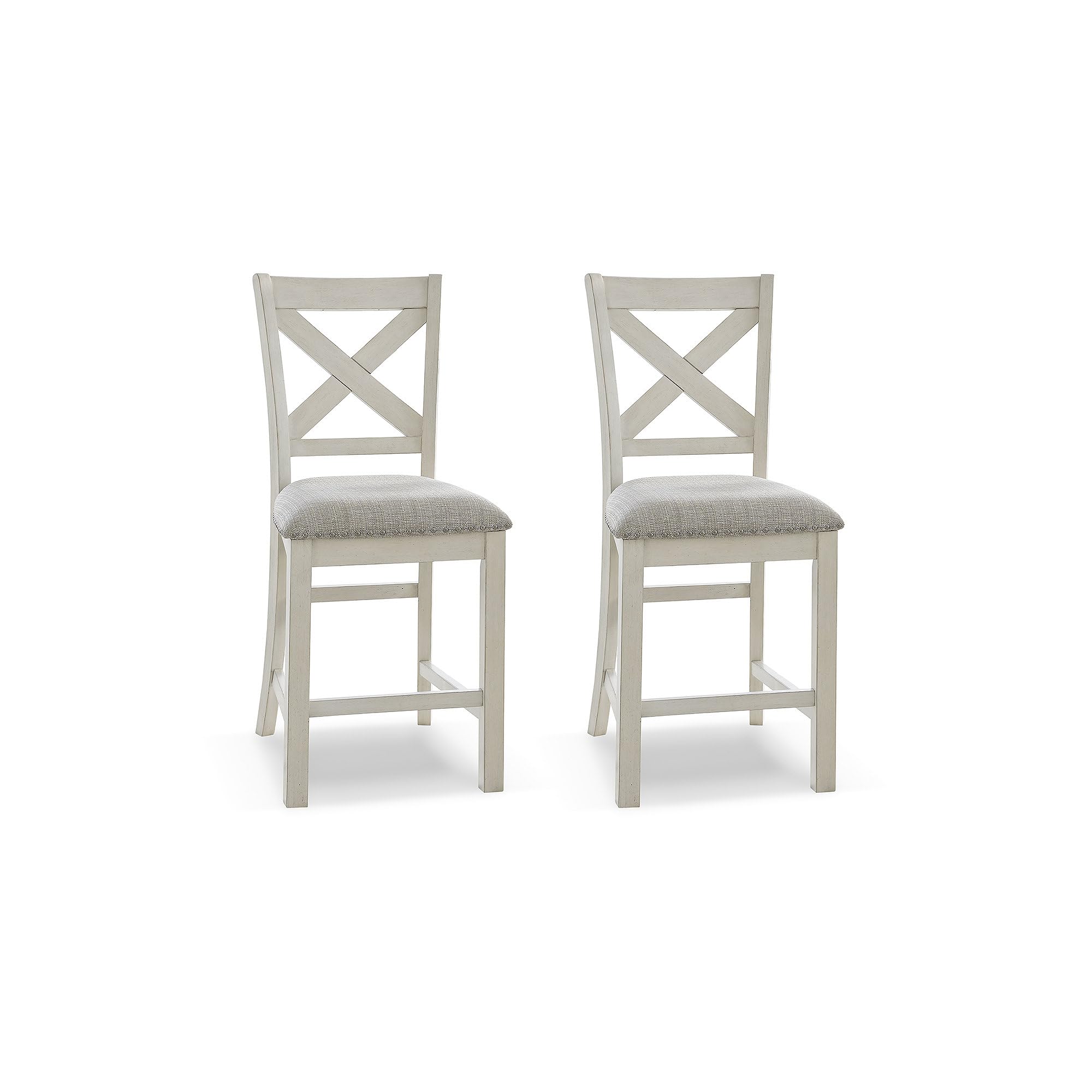 Signature Design by Ashley Robbinsdale Farmhouse Armless 24.75" Counter Height Upholstered Bar Stool with Foot Rest, Set of 4, White & Light Gray