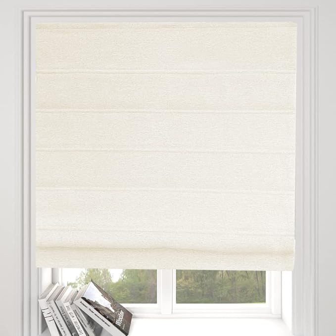 Artdix Cordless Roman Shades Blackout Window Shades Beige Linen Blend Fabric Light