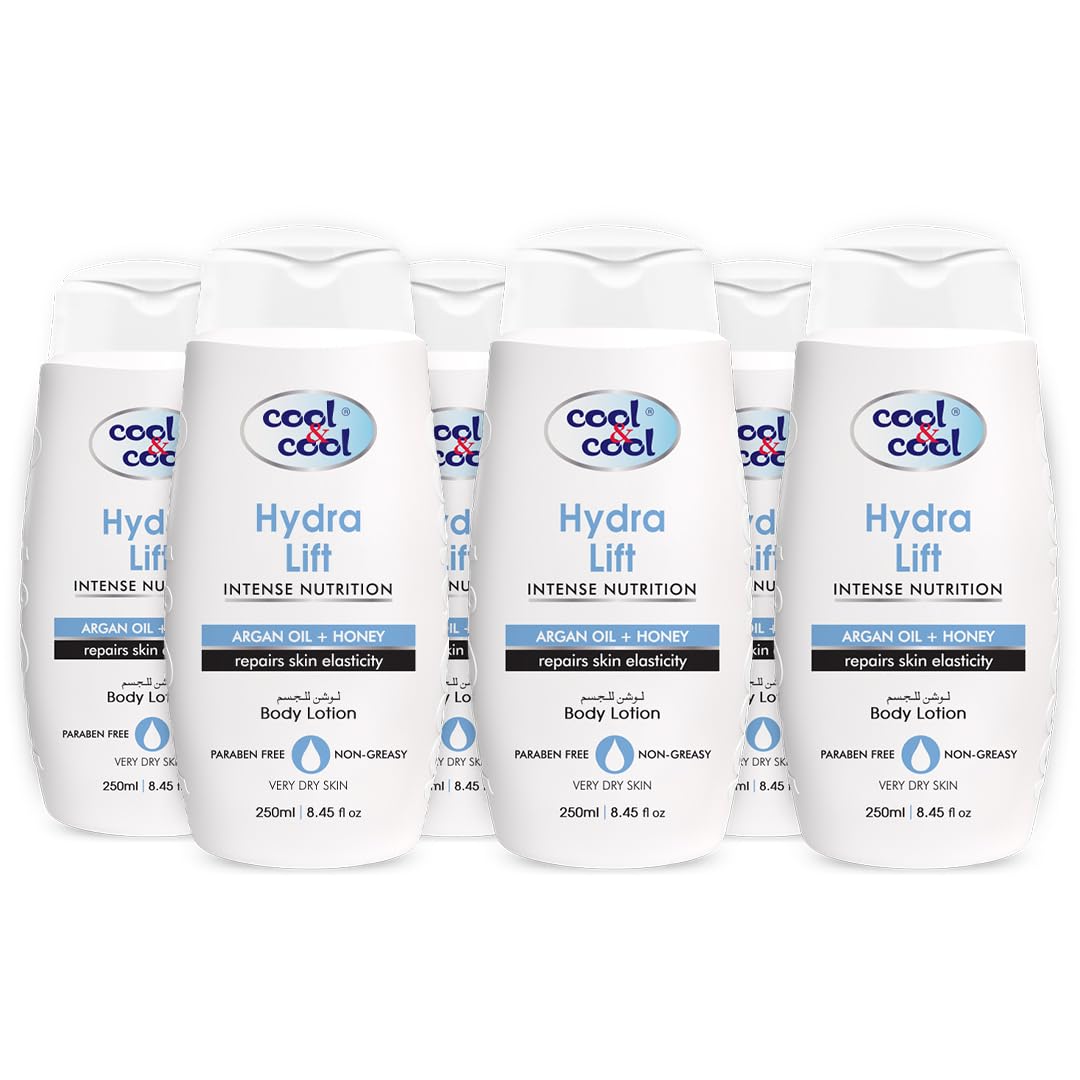 Cool & Cool Hydra Lift Body Lotion 250ML(Pack of 6) - Moisturizing Formula with Argan Oil & Honey, Non-Greasy & Paraben-Free, Restores Skin Elasticity 1.5L