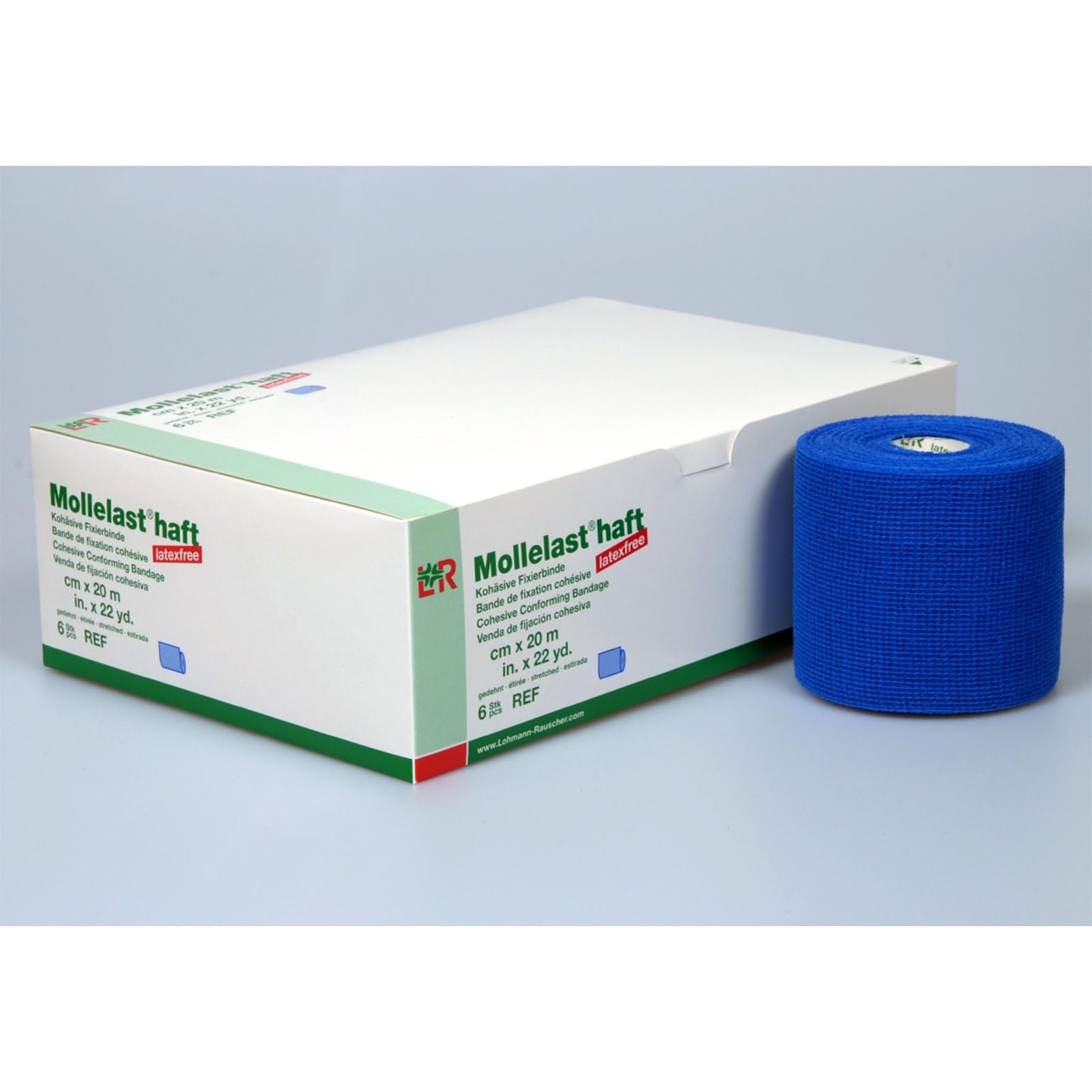 Mollelast - Compresa adhesiva sin látex, 10 cm x 20 m, color azul