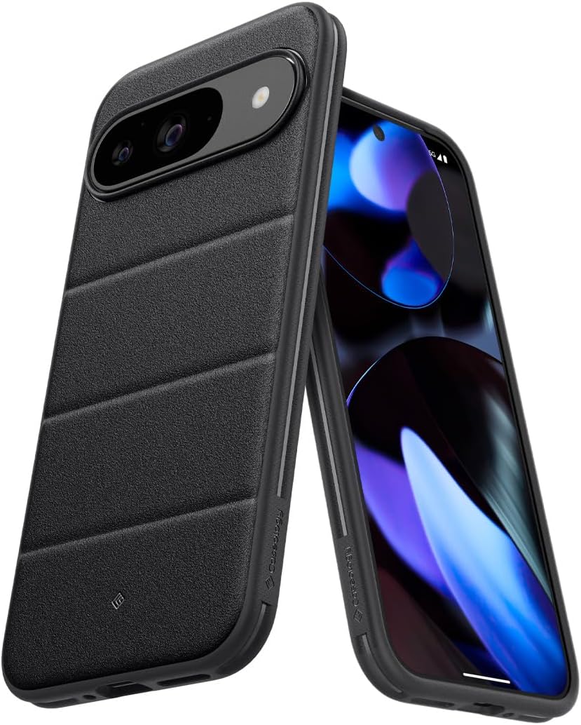 Caseology Google Pixel 9 / Google Pixel 9 Pro Case, [Sandstone Texture] Scratch Resistant US Military Mil-Spec Side Grip Pattern Wireless Charging Drop Protection Anti-Slip Google Pixel 9 / Pixel 9 Pro Cover Athlex (Active Black)