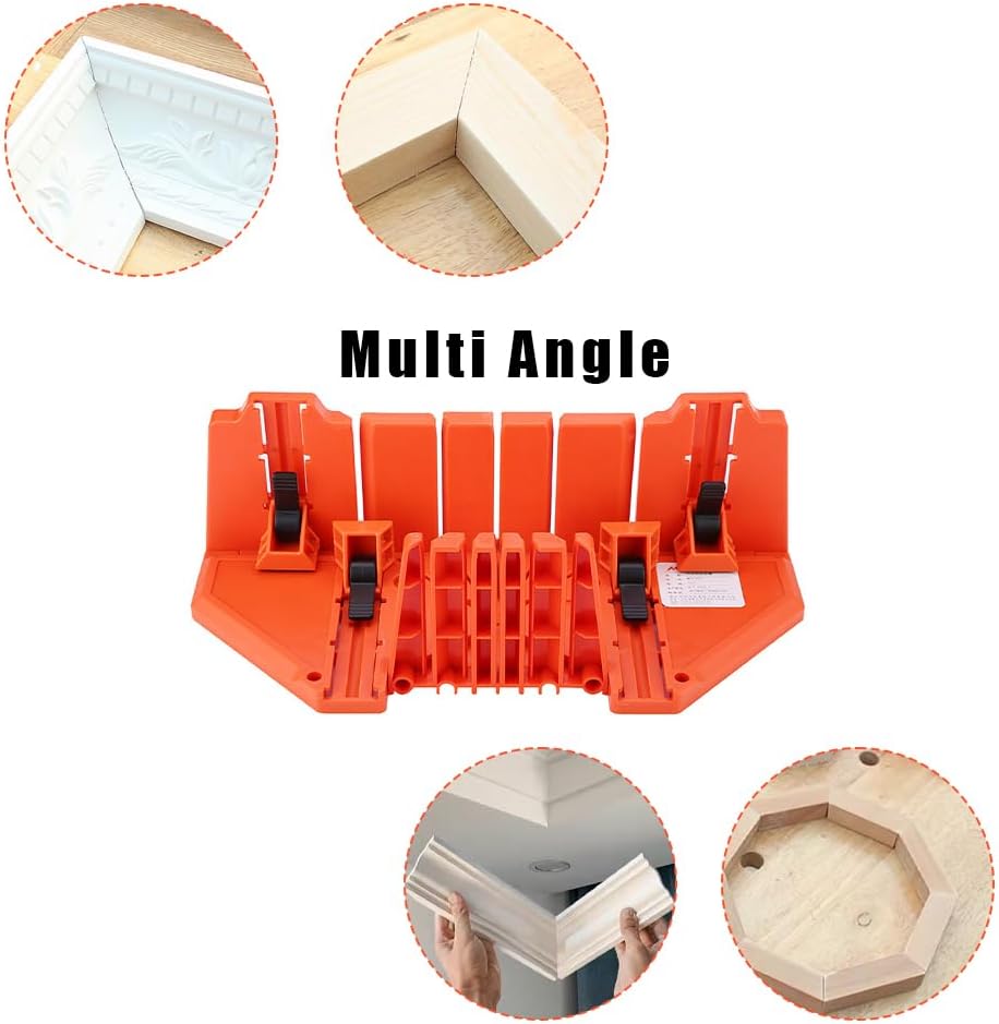 Woodworking Miter Saw Box, Precision Hand Clamping Mitre Cutter Case Set 22.5° 45° 90° 0° Angles Cut Slot Types Storage Manual Double Sided Teeth Woodworker Craftsman Carver Carpenter Accurate Cutting