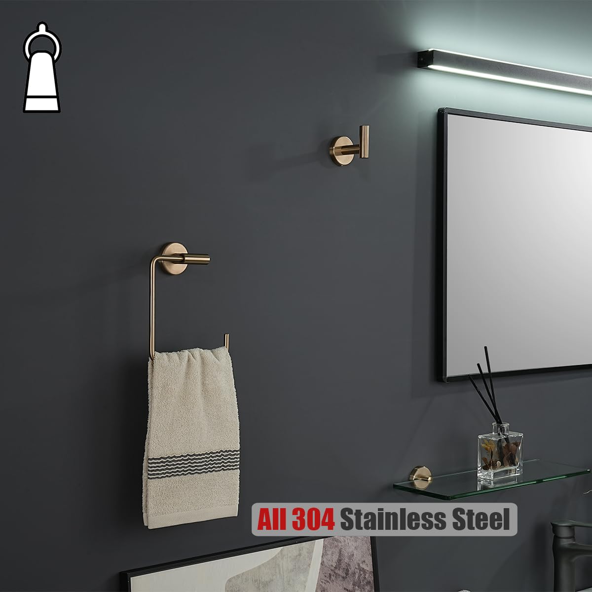 JQK Toallero de bronce champán, soporte cuadrado de acero inoxidable para baño, soporte de pared de 6 pulgadas, TR140-CB