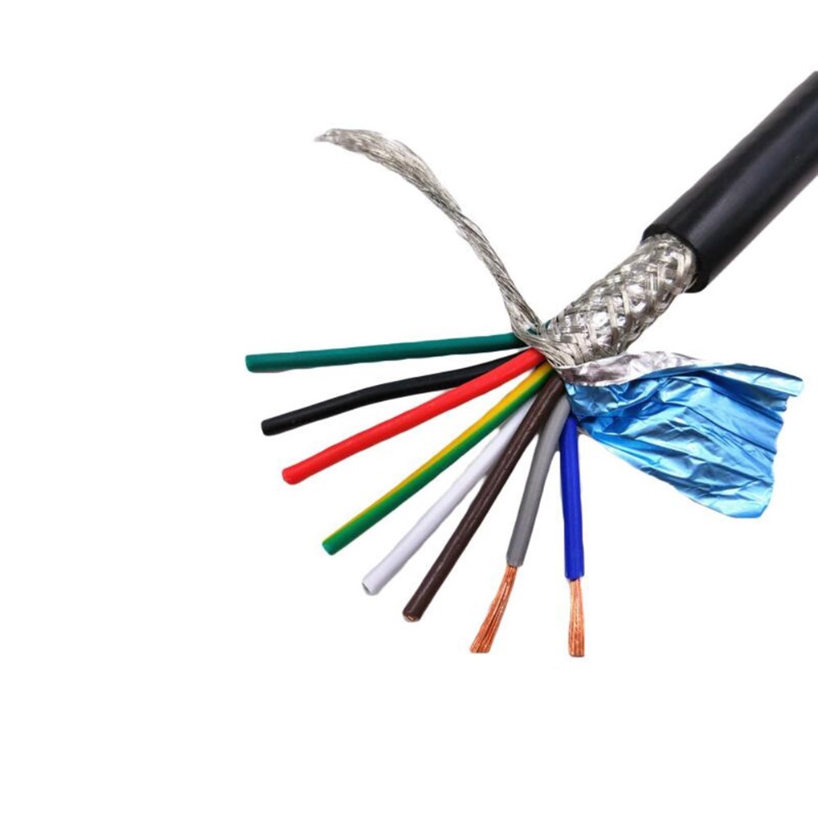Cable Flexible Multicore Shielded Cable Anti-Interference Signal Control Line 15AWG 1.5mm2 6/8/16cores Wire and Cable Extension Connector(Size:8 cores 2 Meters)