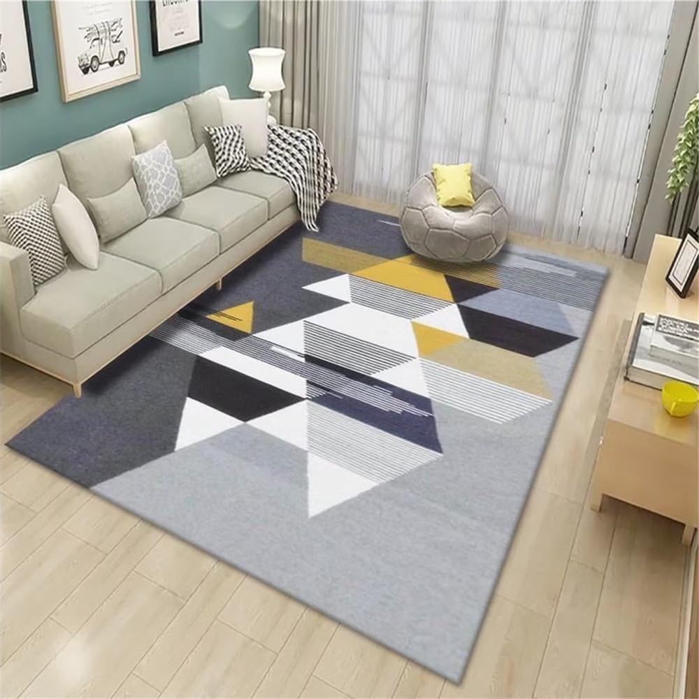Tapis salon jaune de qualité durable et géométrique 140x200cm
