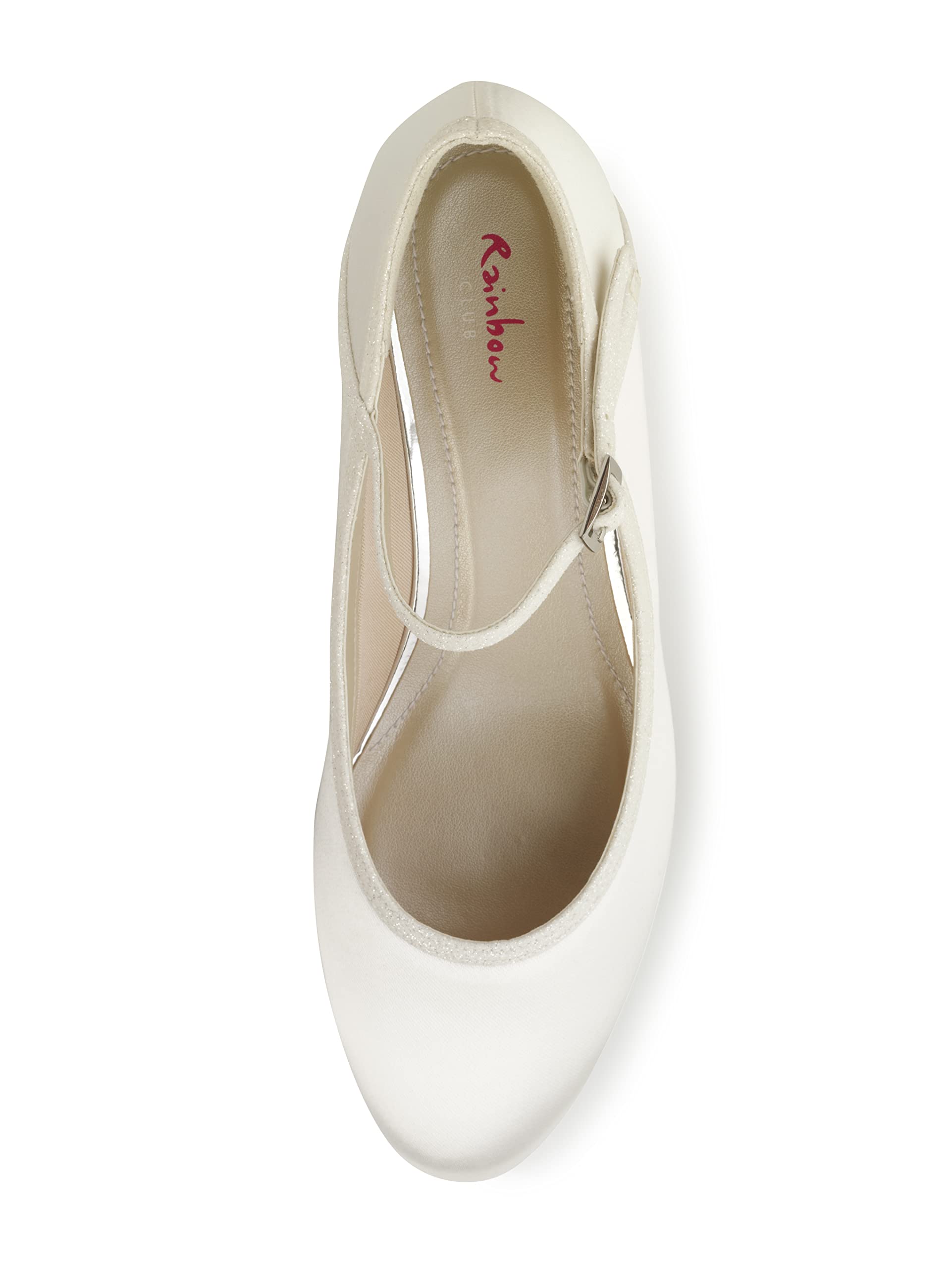 Rainbow Club Brautschuhe Faye - Damen Sandaletten gepolstert, flach, Glitzer, Gold Metallic, Off-White Metallic, Silber Metallic