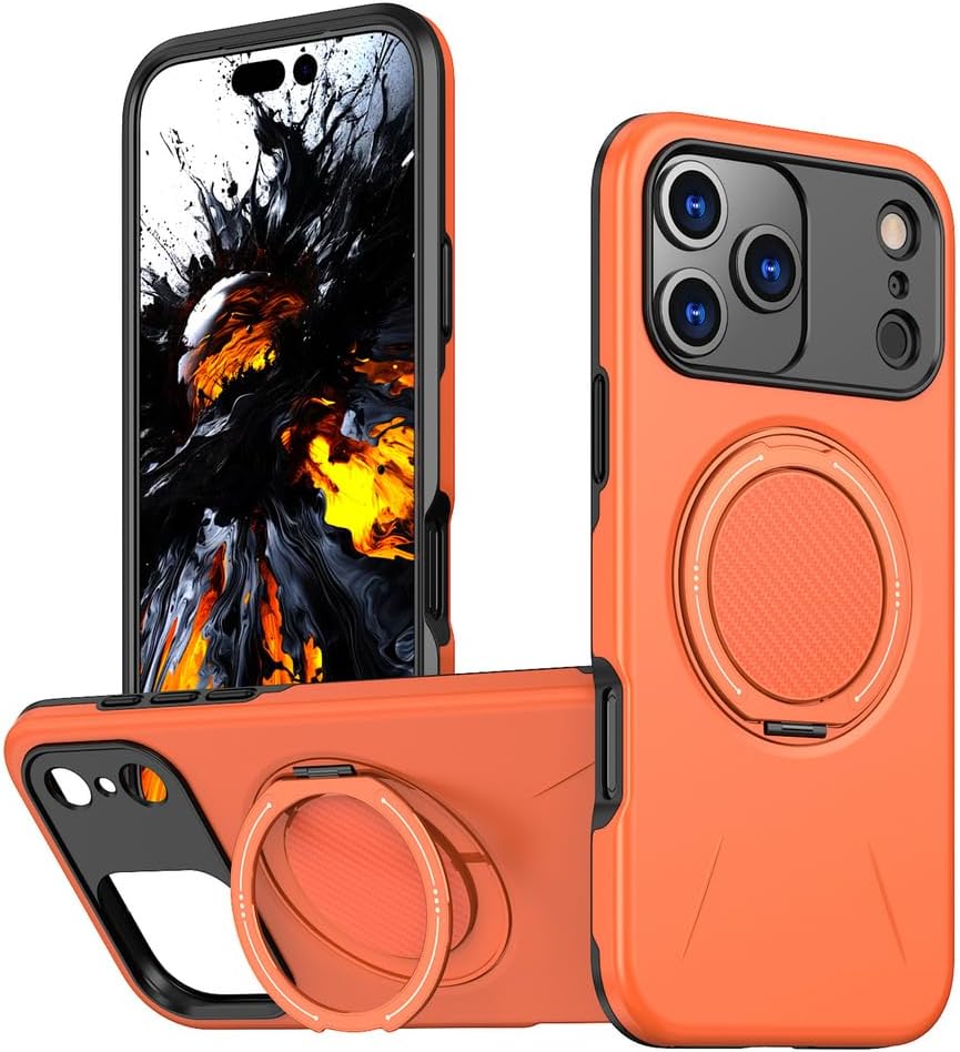 Shockproof Case for iPhone 17 Pro Max/17 Pro/17 Air/17, Magnetic Ring Adjustable Stand Cover Heavy Duty Protection Slim Hard Wireless Charging Shell (17,Black)