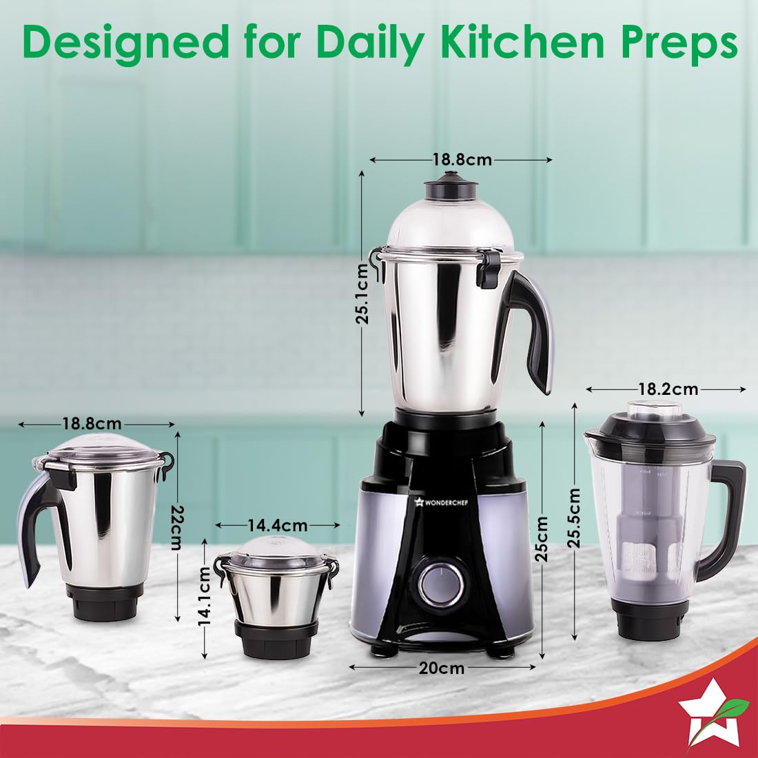 Wonderchef Galaxy Mixer Grinder - 1000W Copper Motor -3