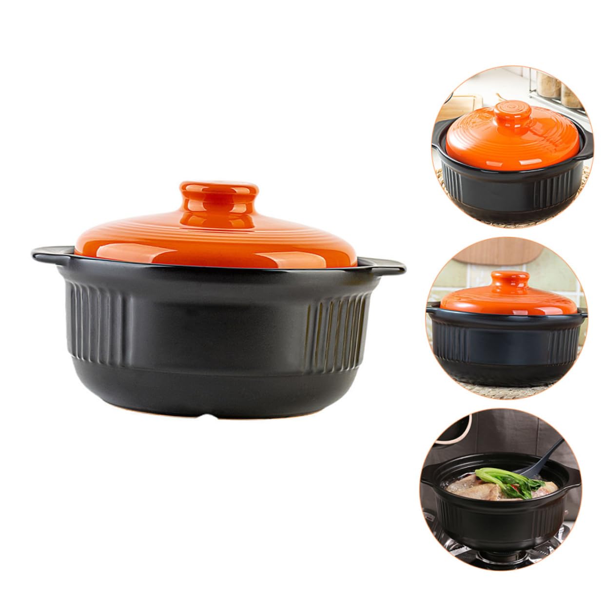 ULTECHNOVO Keramiktopf für Auflauf und Kochtopf aus Keramik 2355ml Hitzebeständig mit Wärmeleitung für Suppe und Nudeln Farbe Orange Geeignet für Zuhause und Restaurant