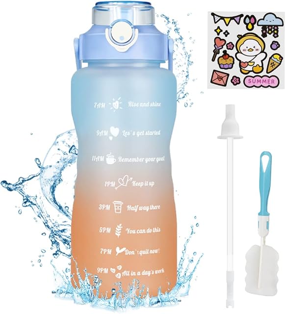2 Litre Motivational Water Bottles, BPA Free Water Bottles with Straw, Time Maker,Tags on Bottle, Leakproof Reusable Drink Bottle for Sports, like Cycling, Running, Swimming