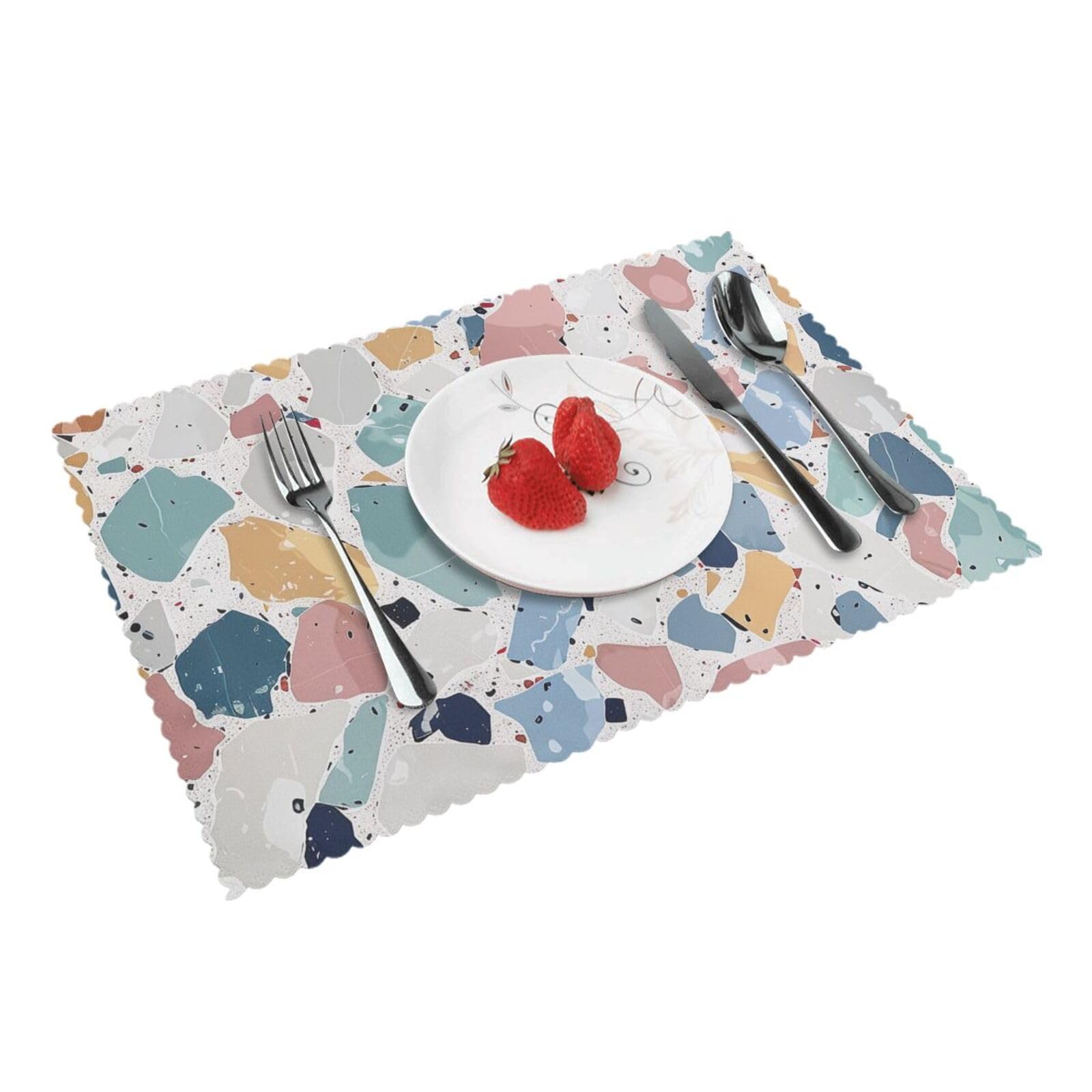 Terrazzo Marble Pastel Printed Placemat Heat Resistant Place Mats Set of 4 PCS Washable Kitchen Table Mats, 12x18 Inch