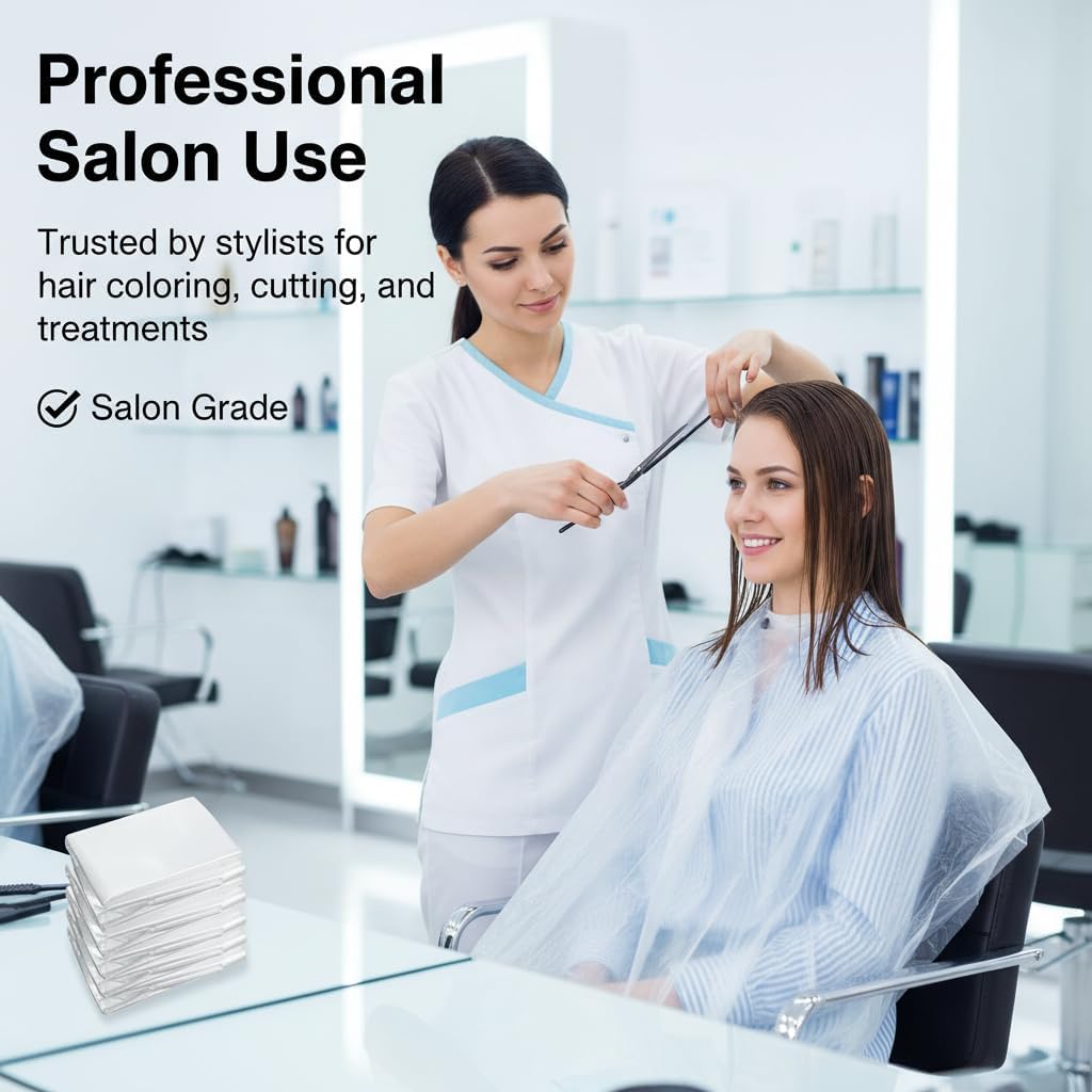 50 Pcs Disposable Hair Salon Capes, 35.4×51.2 Inches Waterproof Hairdressing Cape for Hair Stylist