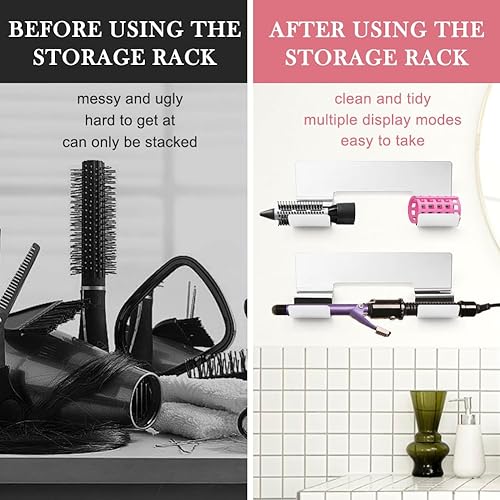 Miniatura 3 de Soporte de pared para rizador de acero inoxidable, organizador de plancha plana con diseño resistente al calor para baños pequeños y dormitorios,