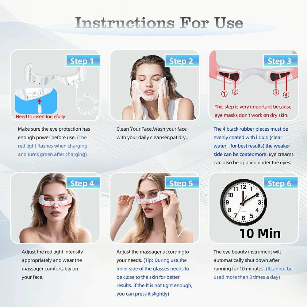 Terapia Luz Roja Masajeador Ojos, Masajeador Ocular De Microcorriente 3D para Reducir Ojeras, Hinchazón Y Líneas Finas, Dispositivo De Belleza Recargable con 3 Intensidades