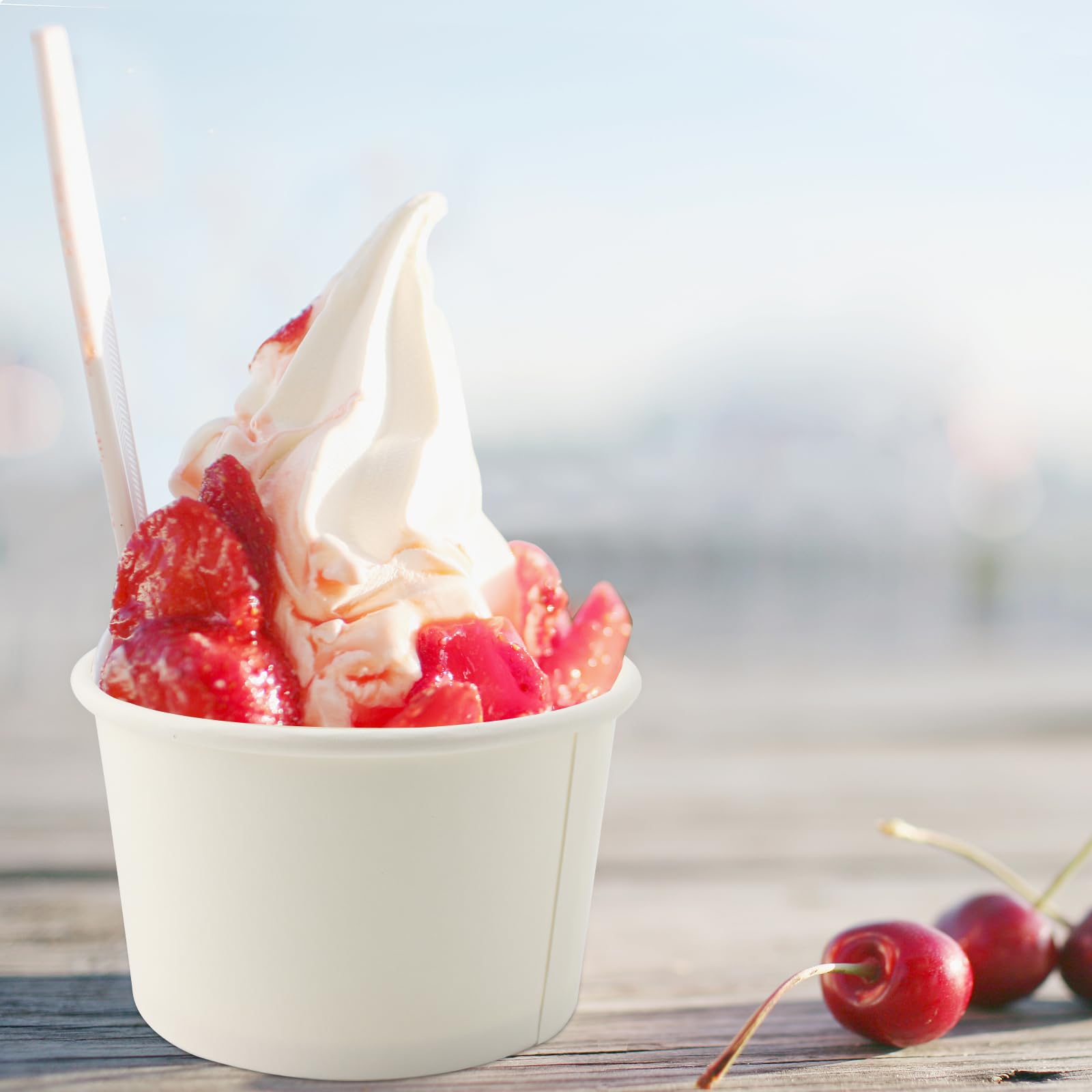 100 bicchieri di carta usa e getta da 200 ml, da dessert con coperchio a cupola, contenitori per gelato da asporto, per zuppe, gelati, yogurt surgelato