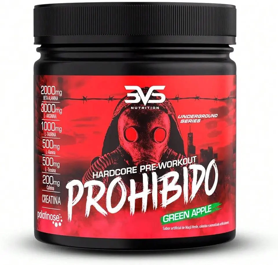 3VS Nutrition Pré Treino Prohibido 360g Sabor Maça Verde