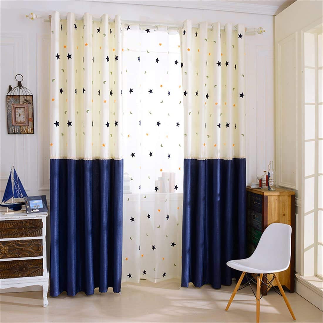 Rideaux chambre enfant occultants contre la lumière du jour, motif étoiles à œillets 500x270 cm