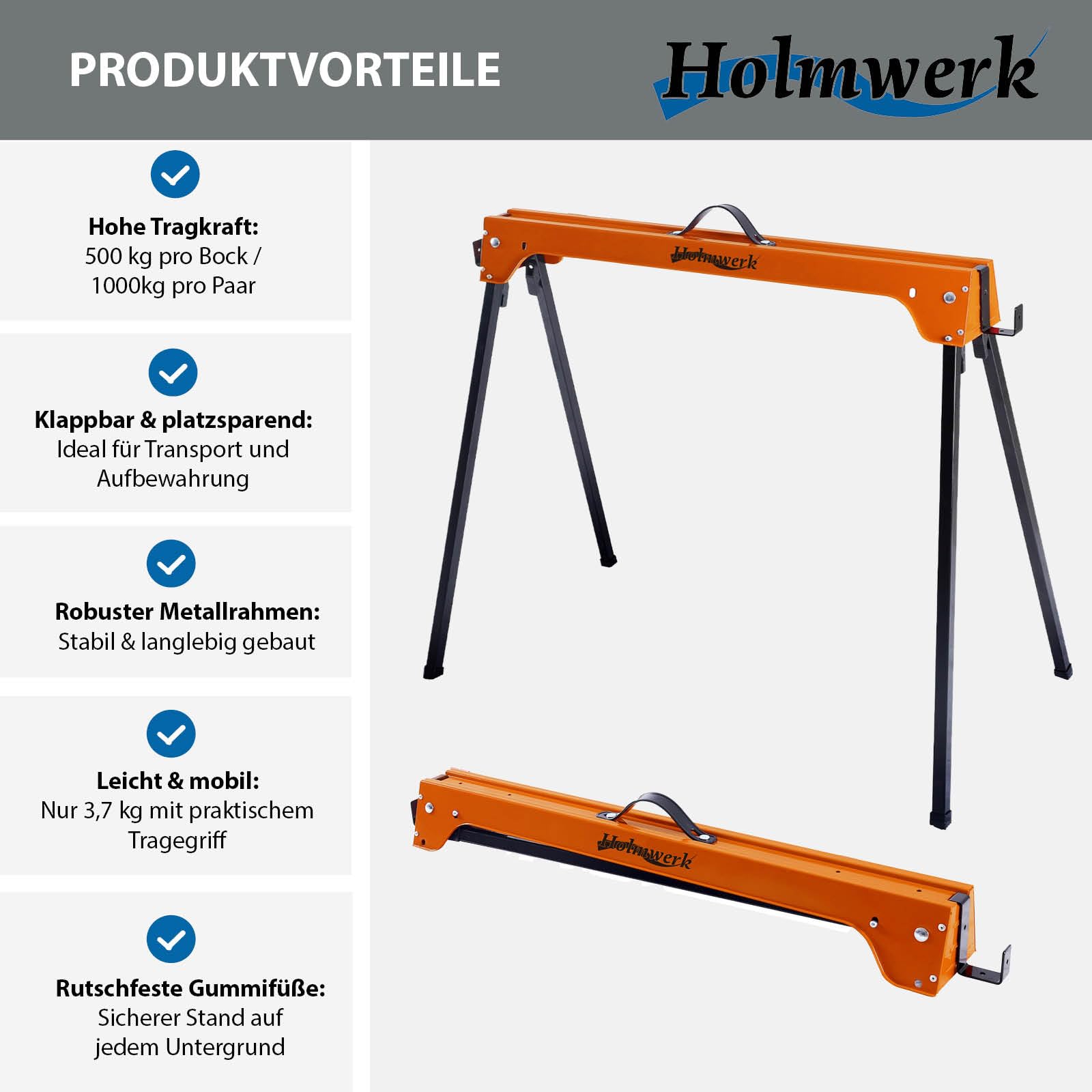 Stahl Sägebock Arbeitsbock klappbar 2er Set Werkbock Traglast 1000kg/ Paar Gerüstbock robuste Sägehilfe Sägepferd Sägebock mit Griff Gerüstbock für Holzbearbeitung