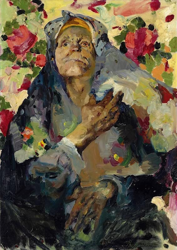 Affiche décorative écharpe colorée peinture paysanne Malyavin grand format