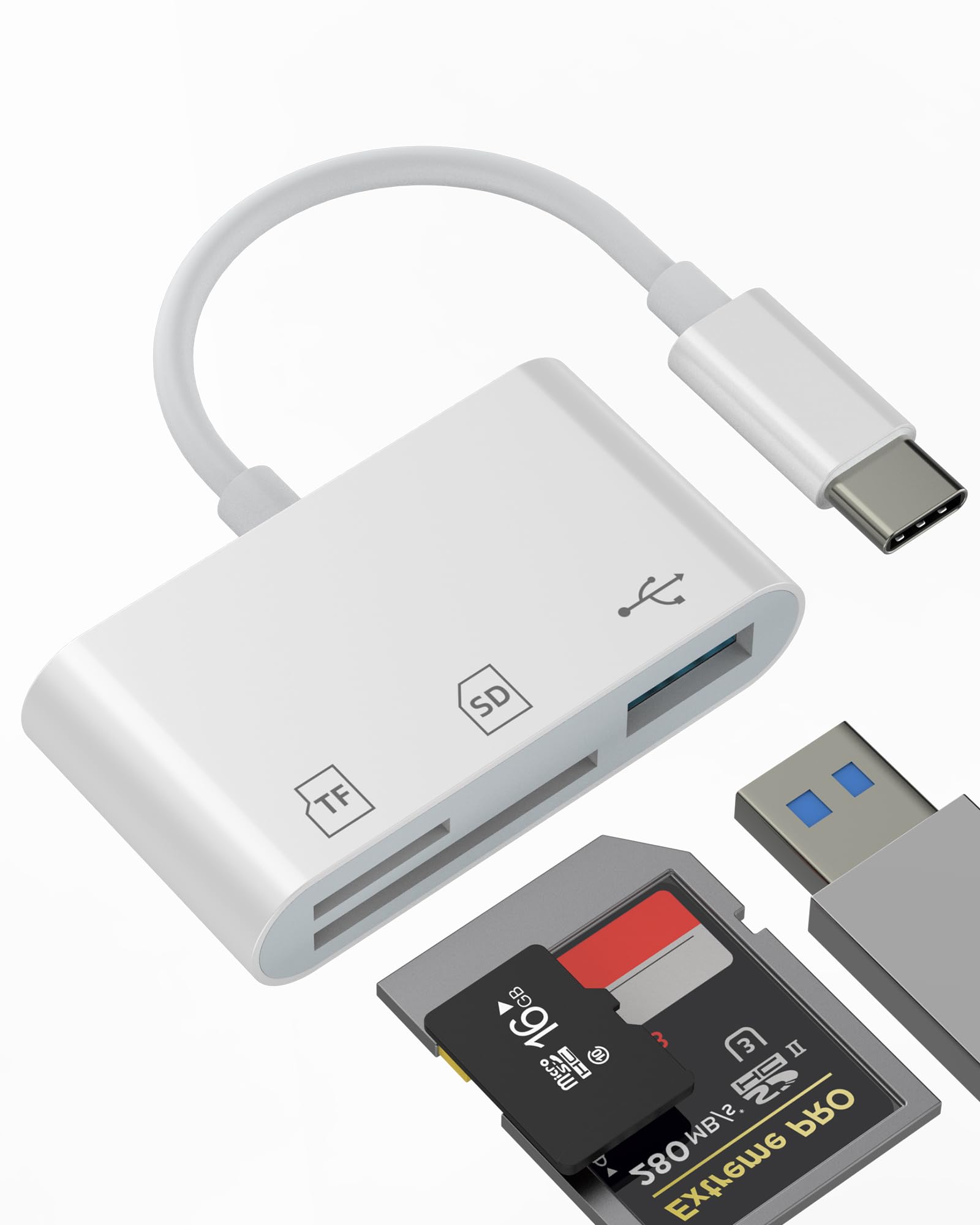 USB C SD Card Reader USB Adapter(3in1) Micro SD TF for iPhone 16 15 Type C MacBook Accessories USB-A Digital Camera Flash Drive Photo Transfer Computer Laptop for iPad Compatible for Samsung
