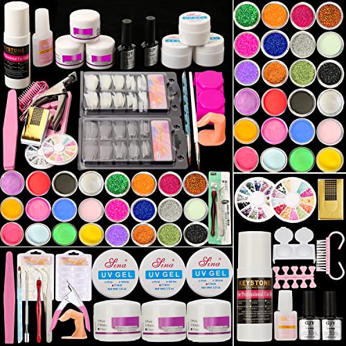 Guffo Acrylic Nail Kit, 3 Color Acrylic Powder Set Colored Nail Glitter Sequins Nail Extension Gel Kits with Professional Manicure Tools for Nails Techs and Nail Beginners