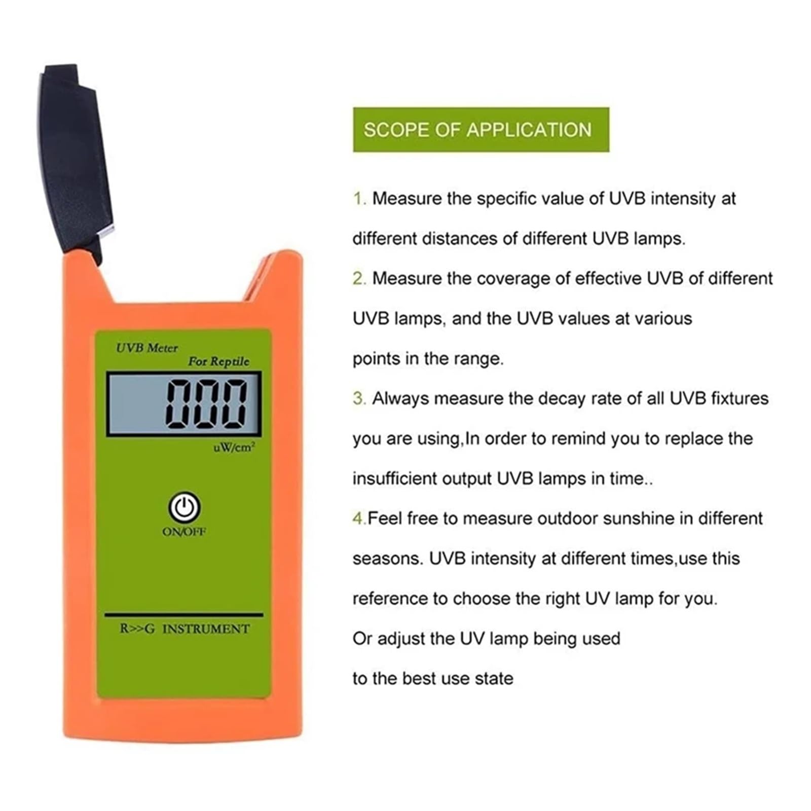 Digitales UVA/UVB-Messgerät 0-1999Uw/Cm2 UVB-Messgerät, hochpräziser UVB-Tester, professioneller digitaler LCD-UVB-Detektor, UVB-Testgerät for Reptilien Hintergrundbeleuchtetes LCD, Speicherfunktion