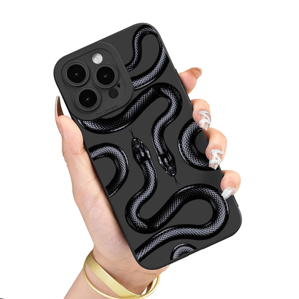 Liettamgeo Compatible for iPhone 16 Pro 6.3 inch Case, Cute Cool Snake Serpent Black Design for Women Girls Men Boys Soft TPU Shockproof Protective