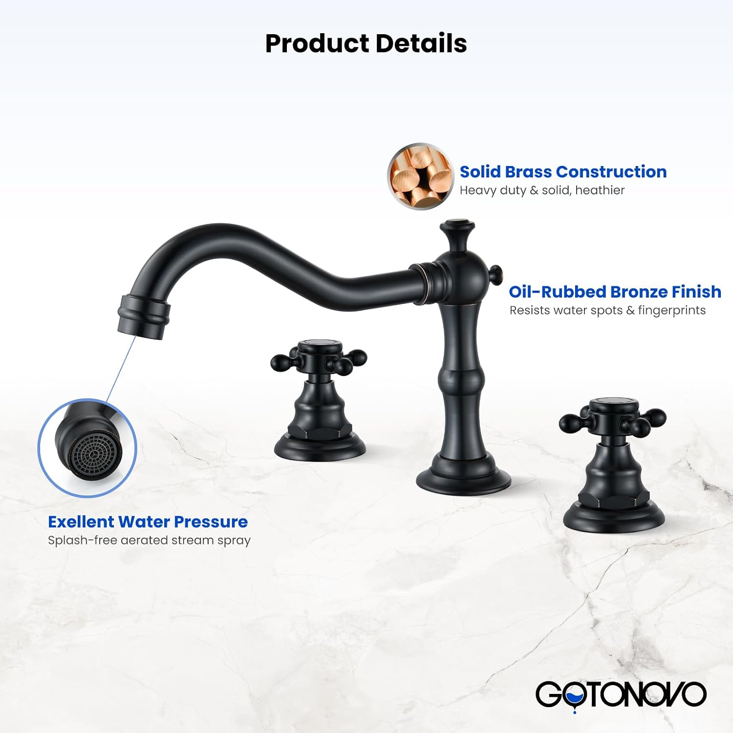 gotonovo 3 Hole Widespread Bathroom Sink Faucet Double Cross Handle Mixer Tap Faucet for Bathroom Sink Vanity Faucet Deck Mount Basin Hot Cold Water Matching Pop Up Drain Oil Rubbed Bronze