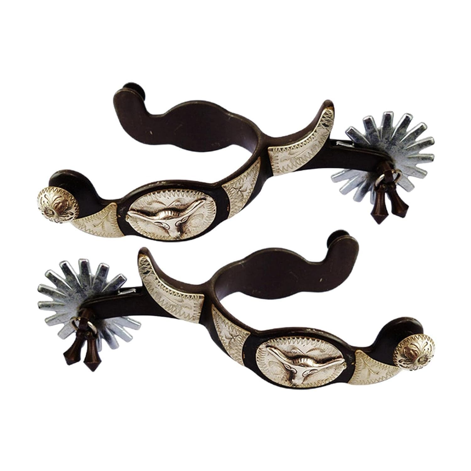Espuelas de caballo de acero inoxidable para botas ecuestres, decoración de botas de vaquero occidental, para hombres y mujeres, jinetes, color marrón oscuro, para entusiastas de la equitación