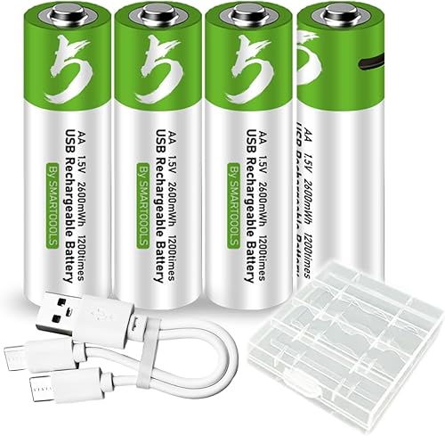 4 pilas AA de batería AA, batería de iones de litio recargable USB tipo C AA, alta capacidad de 1.5 V, 1733 mAh, 2600 mWh, 1.5 horas de carga