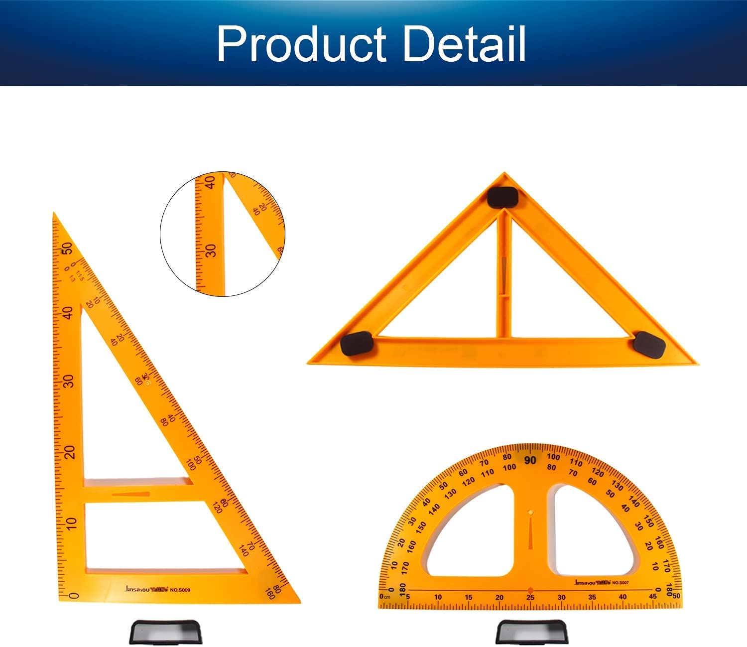 Bettomshin Magnetisches Whiteboard-Set für Klassenzimmer, Geometrie, 4-teiliges Set, enthält Kompass, 2 Dreiecke und Lineal, 1 Stück