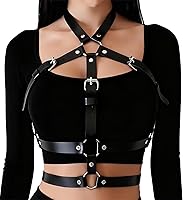 WARANDOD Women's Adjustable Punk Leather Harness Belt - Gothic Chest Body Chain for Rave, Festivals, Halloween (Waist 24.8-36")