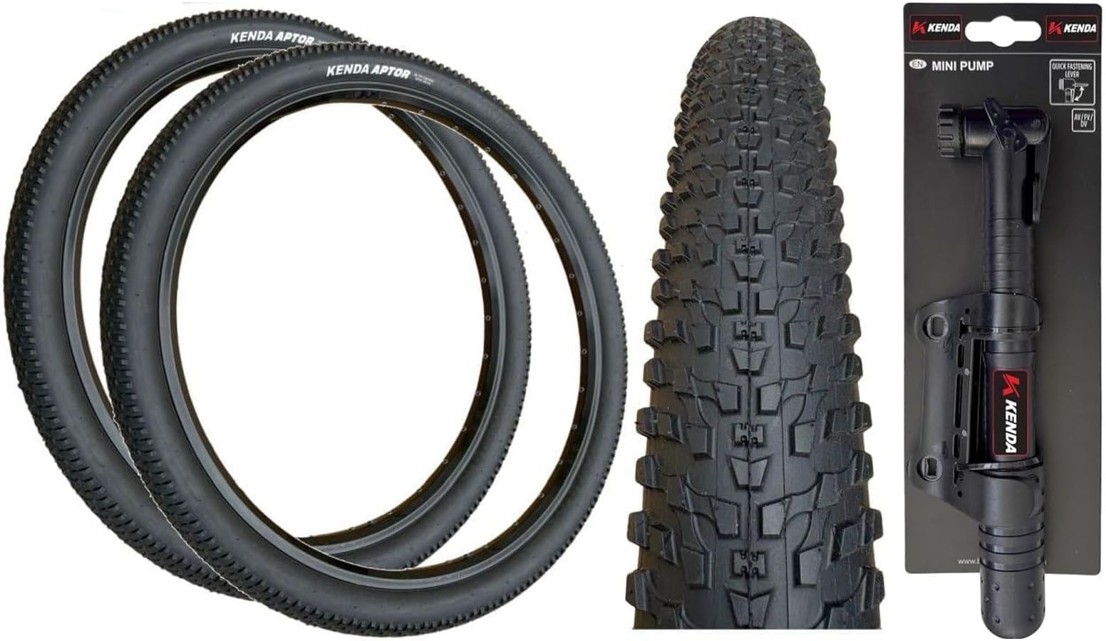 Kenda APTOR 27.5 x 2.10 BLACK Mountain Bike TYRES K-1153 (52-584) (PACK OF 2) + MINI PUMP