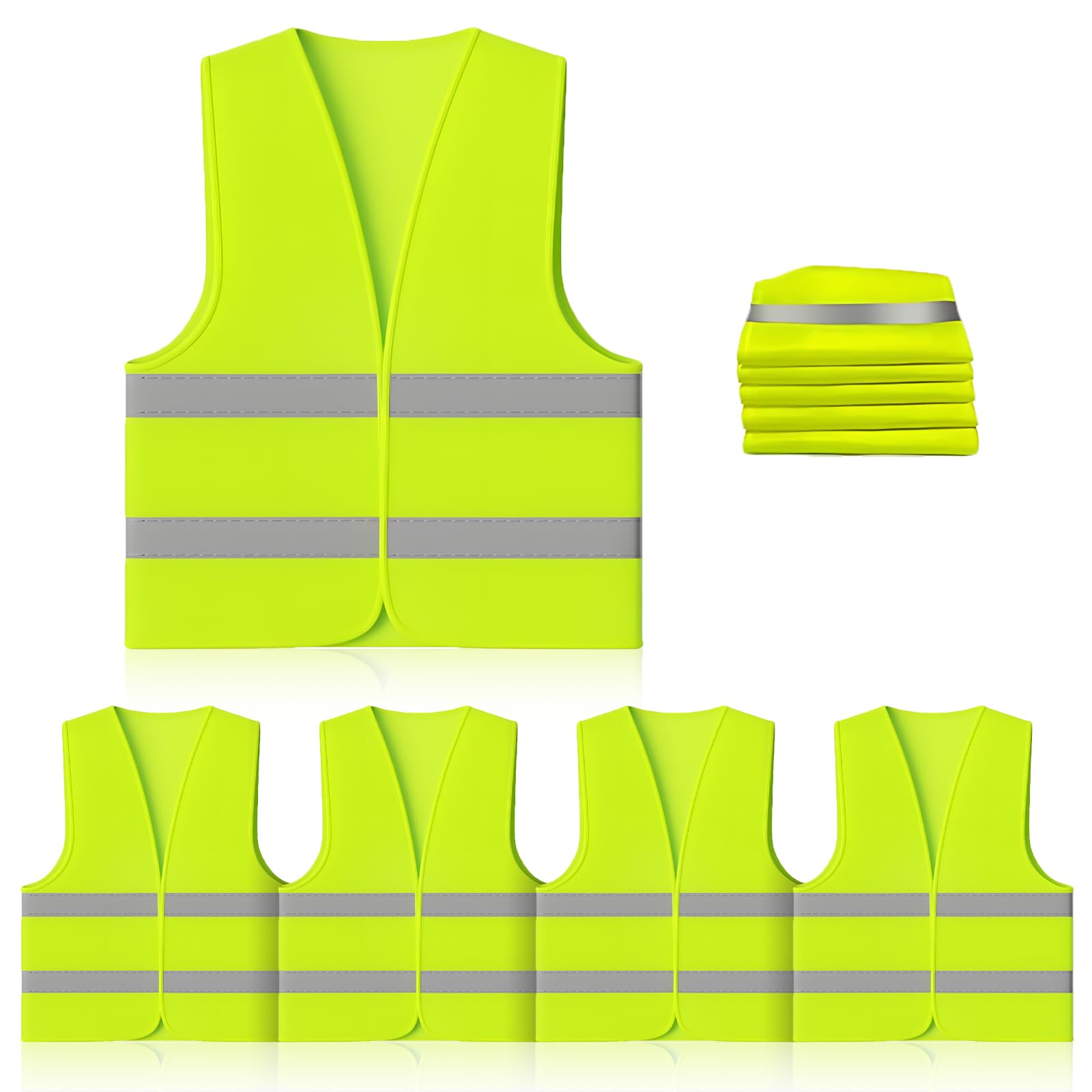 5 Pezzi Gilet Alta Visibilità, Giubbotto Catarifrangente Sicurezza, Pettorina Cantiere Verde