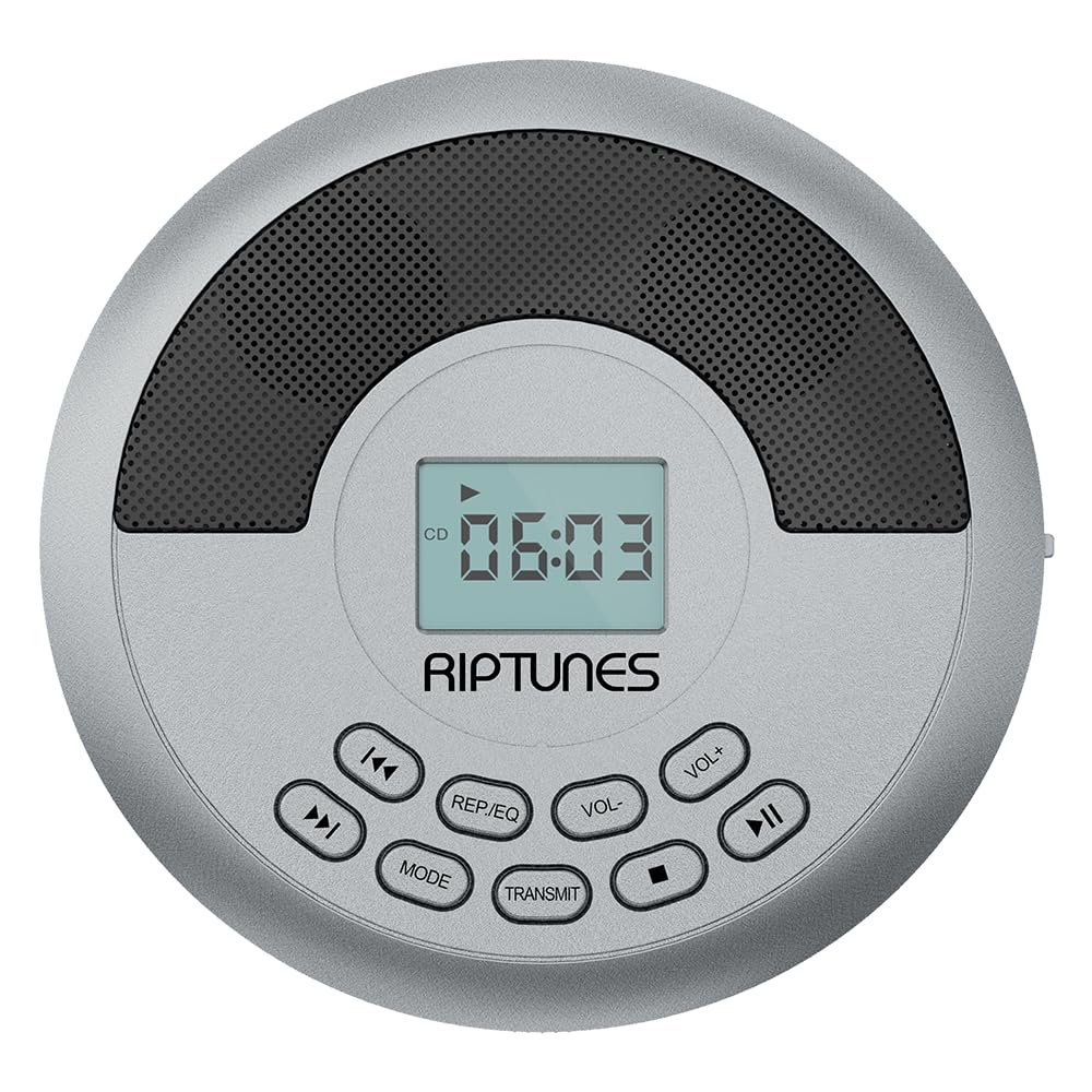 Riptunes CD Player Portable Rechargeable Battery Bulit-in - Wireless, Dual Speakers Anti-Skip Protection - Compatible MP3 USB- Silver-image-8
