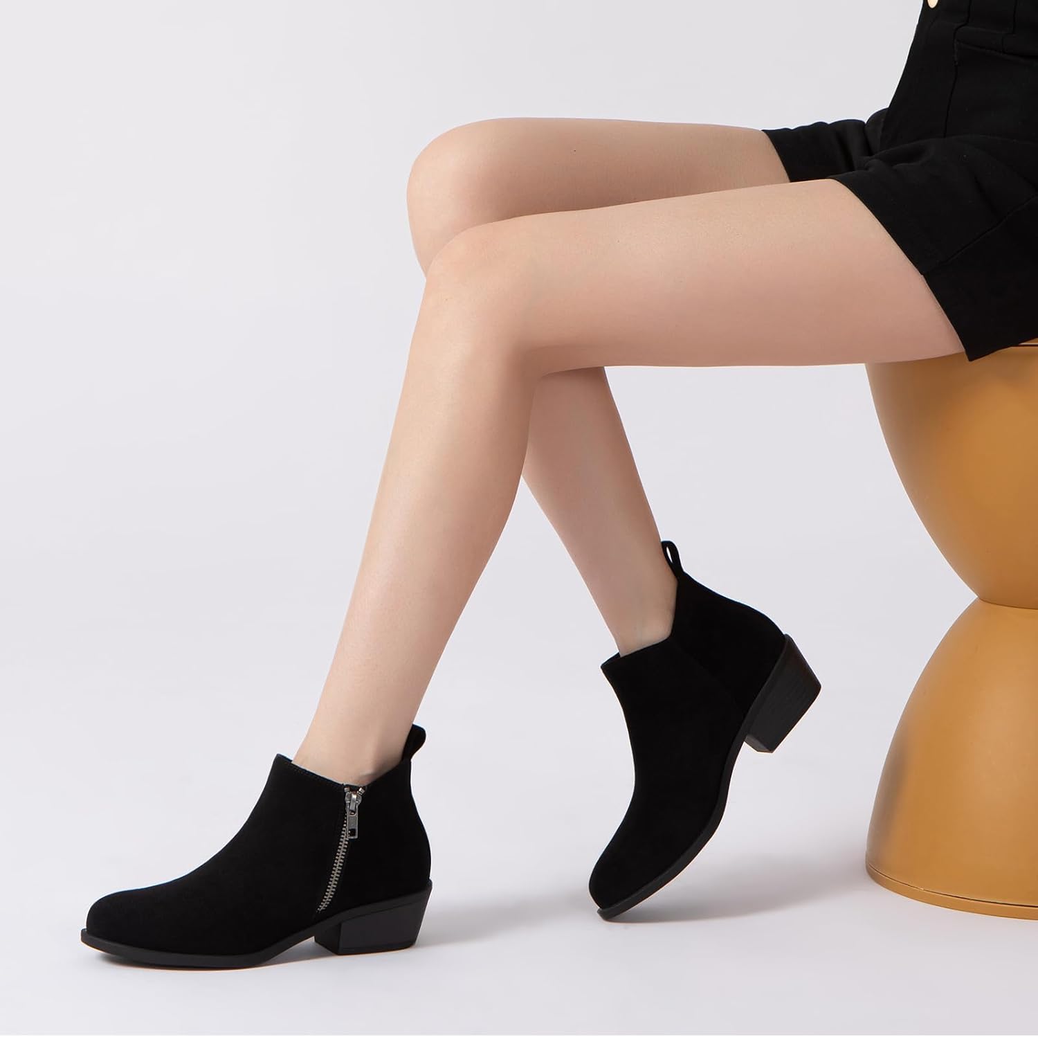 Athlefit Women's Ankle Boots Chunky Low Heel Comfortable Short Boots Round Toe Dress Booties with Side Zipper - Image 2